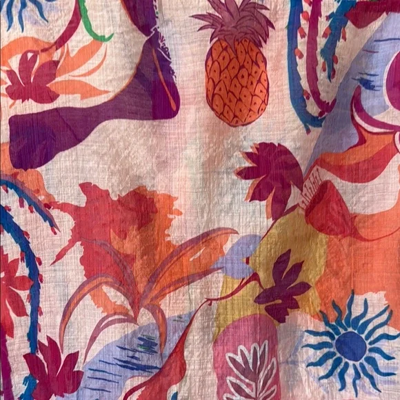 Milk & Honey Colorful Button Up Blouse in Pink Orange Blue Sz L - Picture 8 of 9